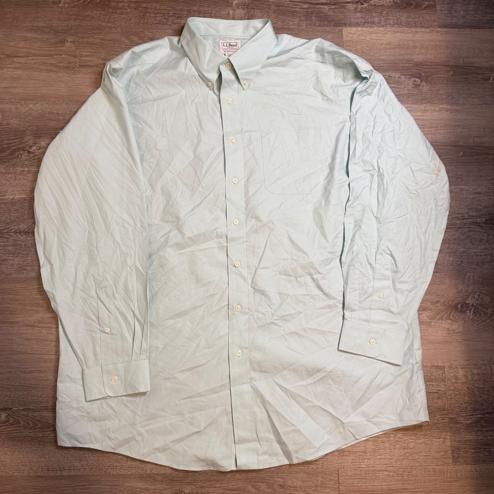 LL Bean Mens 17.5 36 Traditional Fit Button Down Shirt Light Blue Cotton 251423